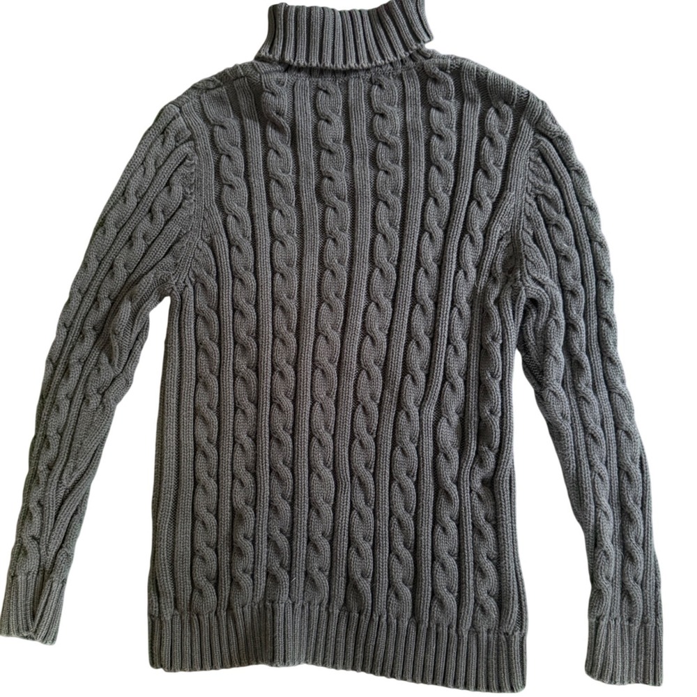Lands End Mens Dark Gray Cable Knit Cotton Turtleneck Sweater 93731 V#2829 - Picture 2 of 8